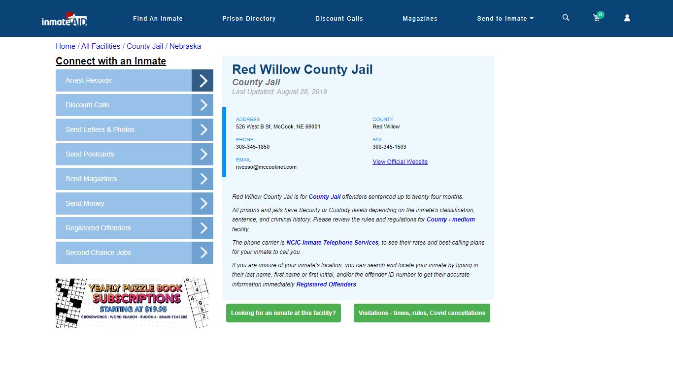 Red Willow County Jail - Inmate Locator - McCook, NE